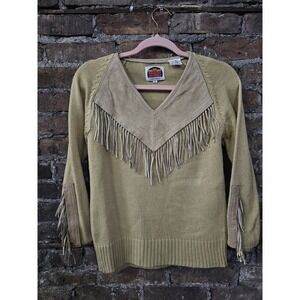 Vintage Miller Outerwear Western Sweater Brown Pig‎ Suede Leather Fringe Small